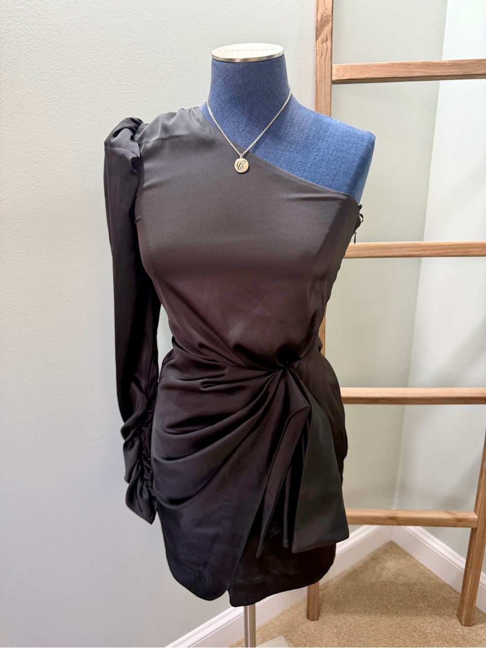 Keepsake the Label Black Long Sleeve One Shoulder Mini Dress Size XS NWT